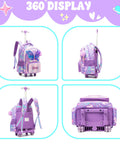 360 view of children's butterfly rolling backpack with wheels