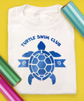 Electric Blue Siser EasyWeed Heat Transfer Vinyl Roll 11.8 Inch By 3 Feet for DIY Turtle Swim Club T-shirt design.