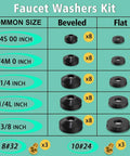 Faucet Washer And O Ring Repair Kit 28 Size 650 Pcs Plumbing Seal Set With 10 Types Of Washers And 18 SAE O Rings chart displayed