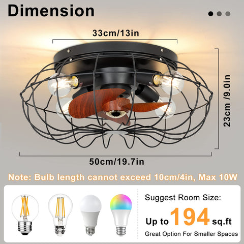 20 Inch Low Profile Ceiling Fan With Lights And Remote Control Enclosed Caged 3 Blade Design Flush Mount For Bedroom And Kitchen