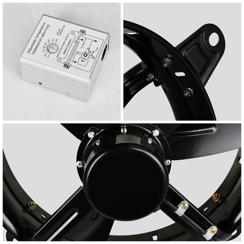 14 Inch Attic Gable Mount Fan With Adjustable Thermostat, Beefy 1239 CFM Airflow, Black Finish, Fan Blades Close-Up