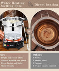 Comparison of Pro Grade Double Boiler Wax Melter Pot For Candle Making Kit With Temperature Tools and traditional direct heating.
