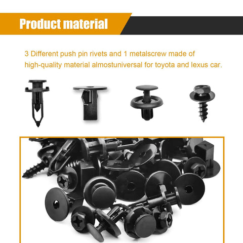 Details of 4 In 1 Bumper And Fender Liner Clip Kit For Toyota And Lexus with push pin rivets and screws