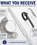 Ring Sizer Kit With 27 Piece Gauge Set For Finger Sizing Aluminum Mandrel And Stainless Steel Gauge Set US Sizes 1 To 15 And EU 41 To 76