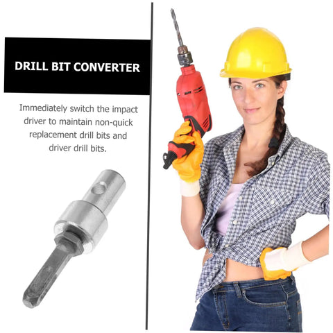 Beefy Pro Grade Drill Bit Adapter for Hammer Drills and Earth Augers 1 Inch Chuck Converter shown next to person holding a drill.