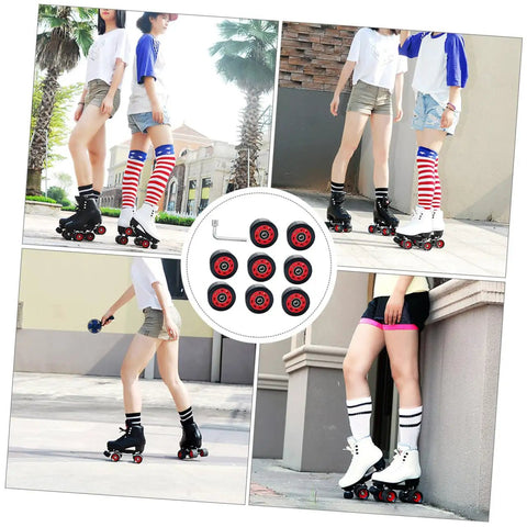 Bright colored Double Row Roller Skating Wheels 95A PU Wear Resistant Inline and Quad Skates Replacement Parts Kit With Wrench 8 Piece Set