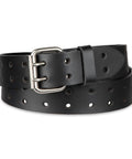 Leather Double Prong Belt For Men In Black Built Tough With Roller Buckle Fully Adjustable Strap For All Day Comfort Durable Everyday Belt For Jeans Workwear And Casual Looks