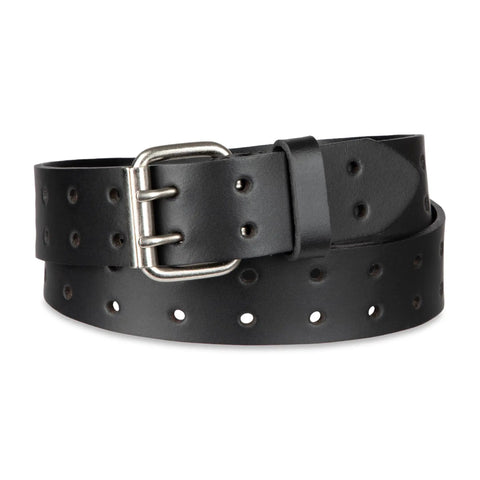 Leather Double Prong Belt For Men In Black Built Tough With Roller Buckle Fully Adjustable Strap For All Day Comfort Durable Everyday Belt For Jeans Workwear And Casual Looks