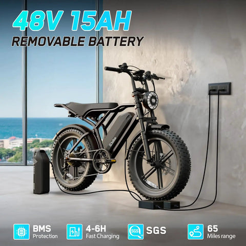 Dope Adult Electric Bicycle Built Around A Sturdy 48V 15Ah Removable Battery And Snappy 750W Motor Delivering Raw Speed For Smooth City Cruising And Weekend Trail Hopping In Classic Black, parked and charging indoors.