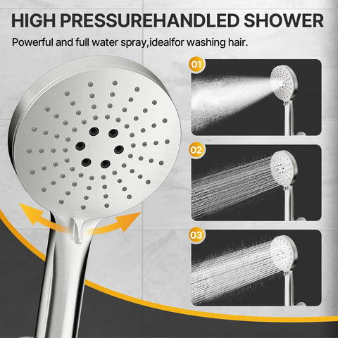 8 Inch Brushed Nickel Shower Faucet Trim Kit With Air Blended Pressure Rain Head And Handheld Sprayer Solid Brass Rough In Valve Dual Function Bathroom System No Fuss Setup Big Time Flow