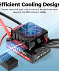 Close-up of 60A Waterproof Brushless ESC For 1/10 RC Cars Trucks Buggies Truggies With Sensorless Start 2-3S LiPo, highlighting cooling design.