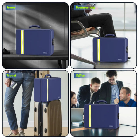 Fireproof Document Bag With Lock Insulated Large Document Box for Travel and Home Safe Storage Waterproof Zipper shown in various settings