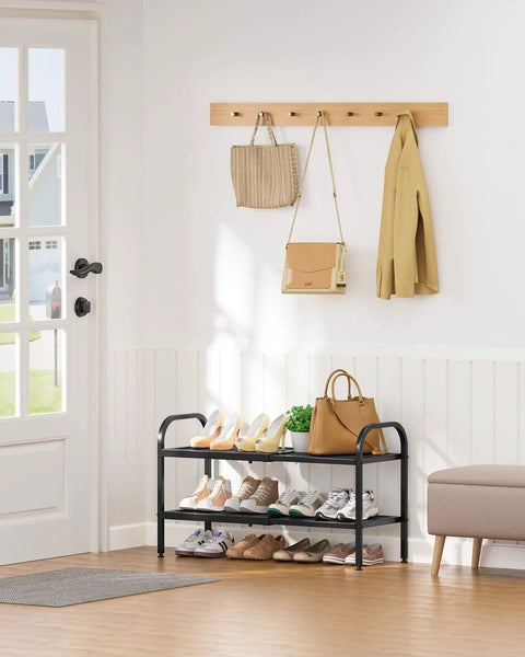 Sturdy Heavy Duty Metal Expandable Shoe Rack Expands To Fit Any Nook Yet Stacks Twelve Pairs Of Kicks Easily, No Fuss Entryway Organizer And Tidy Closet Shelf In Black