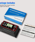 30A Solar Charge Controller With Dual USB Ports For 12V 24V Systems PWM Auto Parameter Adjustable LCD Display, box, user manual