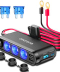 12V Car Lighter Socket Splitter With 7 Ports USB PD Type C 30W QC3 18W Quick Charge shown with eyelet terminal cables