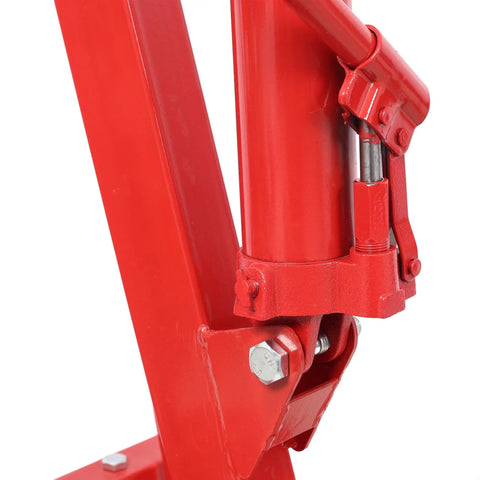 Close-up of hydraulic cylinder showing detailed mechanism of Straight Up Heavy Duty Folding Engine Hoist Cherry Picker Shop Crane.