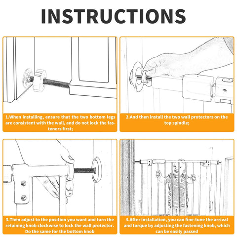 Instructions for Heavy Duty M10 Threaded Spindle Rods For Baby Safety Gates 4 Pack White Replacement Mounting Bolts installation steps.