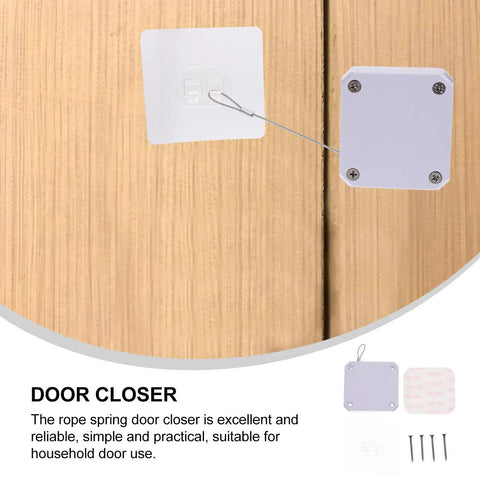 Automatic Sliding Door Closer With Soft Self Closing, Easy Install Kit on wooden door, showing components and installation method.