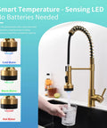 Gold Kitchen Faucet With Pull Down Sprayer, Single Hole, Stainless Steel, LED Temperature Indicator That Changes Color With Water Heat