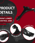 Awesome Front Lower Control Arm And Ball Joint Suspension Kit Pair Fits Cars With OEM Numbers Like 51360SCVA03 For Heavy Duty Driving Smoother Rides, black steel arm close-up