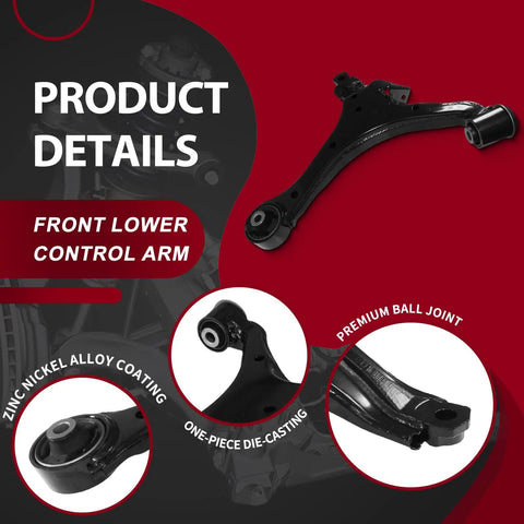 Awesome Front Lower Control Arm And Ball Joint Suspension Kit Pair Fits Cars With OEM Numbers Like 51360SCVA03 For Heavy Duty Driving Smoother Rides, black steel arm close-up
