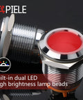 Close-up of Multicolor LED Indicator Light 19mm Three Quarter Inch Waterproof Signal Lamp with red lens and metal housing