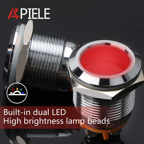 Close-up of Multicolor LED Indicator Light 19mm Three Quarter Inch Waterproof Signal Lamp with red lens and metal housing
