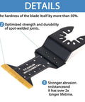 Oscillating saw blade, titanium-coated, side view with ruler marks and TITANIUM WOODMETAL label