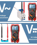 All In One Digital Multimeter Tester 2000 Counts with DC and AC voltmeter displaying voltage readings for DIYers and pros in red.