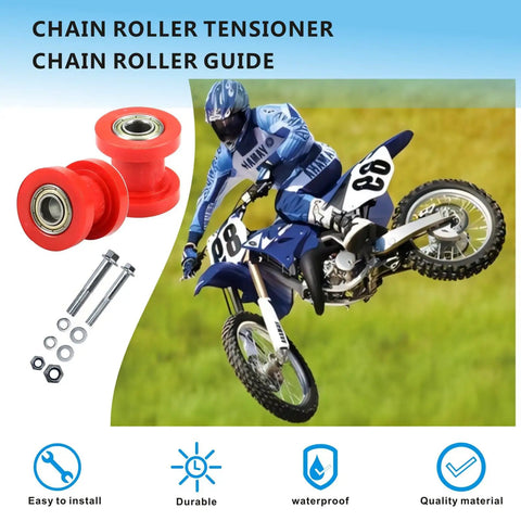 Chain Roller Tensioner Wheel Guide For Motorcycle And ATV 8mm 10mm Red Easy Install Universal Fit, includes bolts and washers