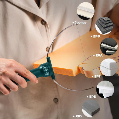 Person using Hot Wire Foam Cutter Tool Kit For Polystyrene And Styrofoam, cutting various foam types with 7 inch U type wire tip.