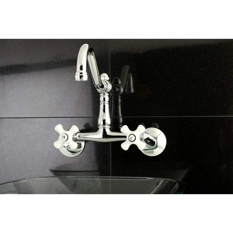 Old School Vintage Wall Mount Kitchen Faucet With Adjustable Center Spacing From Three And A Half To Eight And A Half Inches, Polished Chrome