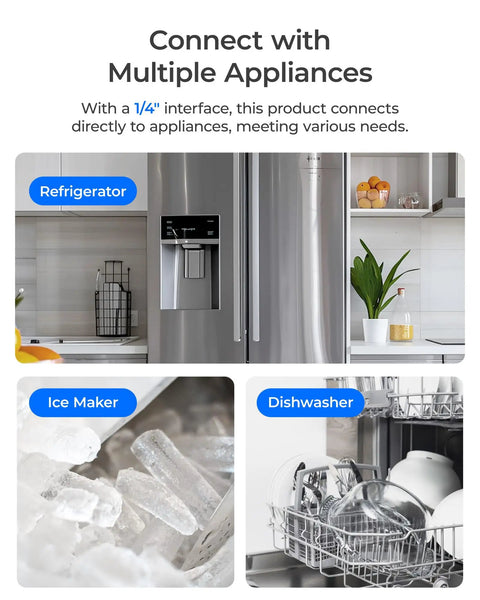 0.01 Micron Ultrafiltration Inline Water Filter For Refrigerator serving fresh hydration, connecting to refrigerator, ice maker, and dishwasher.
