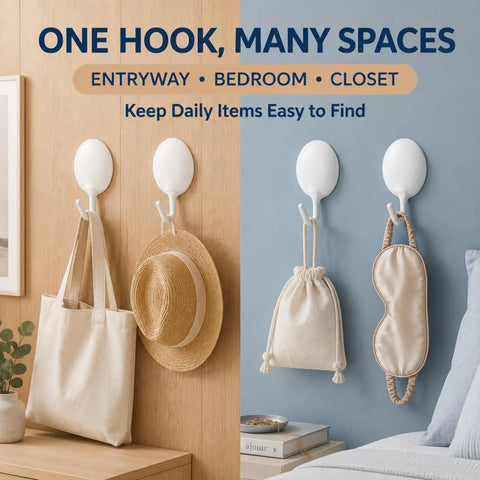 Heavy Duty Adhesive Wall Hooks For Bathroom And Kitchen No Drill Strong Sticky Hangers For Towels Coats Zero Hassle Residue Free 4 Pack hanging bags and accessories in entryway and bedroom.