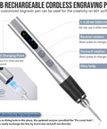 Upgrade 2 Way Rotary Electric Engraving Pen With 37 Bits Cordless USB Rechargeable featuring metal body and control buttons.