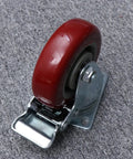 2pcs Red Double Bearing Swivel Caster Wheels with Brake, TPR Metal, close-up view of red wheel and metal base.