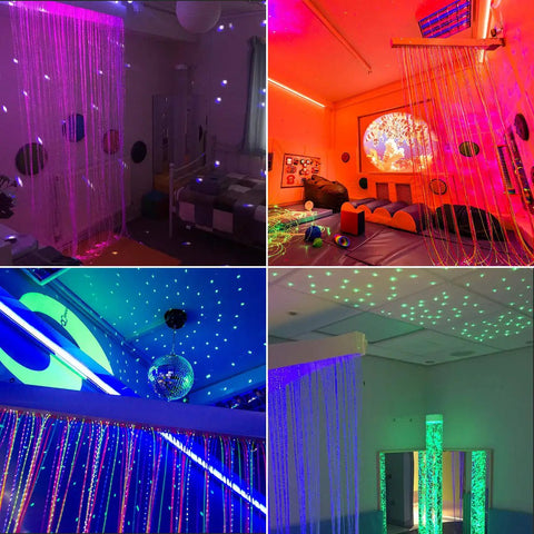 6W RGBW Fiber Optic Curtain Lights Bluetooth Waterfall Curtain Light for Windows and Sensory Rooms in various room settings