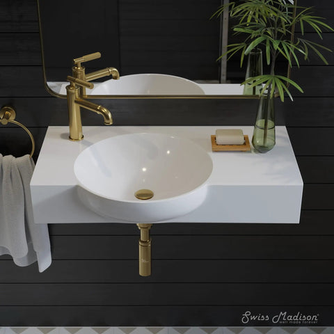 Chateau 30 Inch Wall Mount Bathroom Sink with left side faucet, ceramic non-porous design, space-saving and easy clean gloss finish.