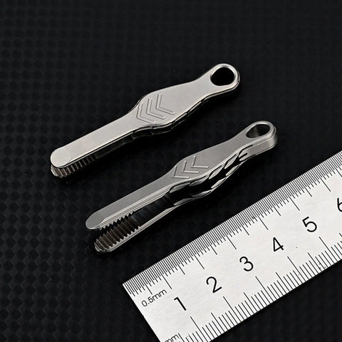 Alloy Pocket Tweezers For Camping And Hiking Gear next to ruler showing size, Compact Portable Tool, Rust Resistant, Multipurpose Splinter Remover