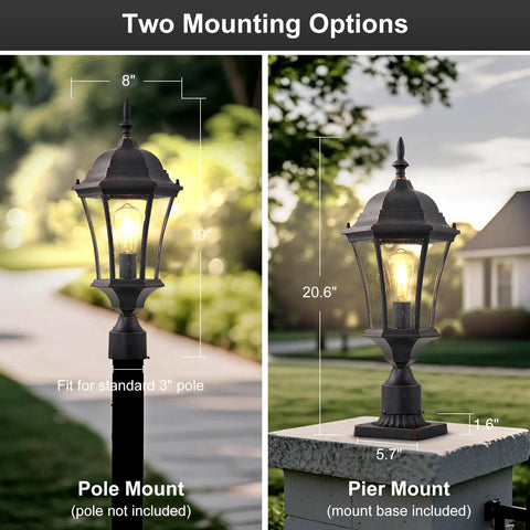 Cast Aluminum Outdoor Post Light with pole and pier mount options, 24-Inch, bronze, seeded glass, outdoor lighting for pathways.