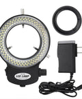144 LED Ring Light For Stereo Microscopes And Cameras, Adjustable Illuminator With Dimmable Brightness, Pro Grade Lab Lighting For Clear Close Ups And Precise Imaging, with adapter and power supply