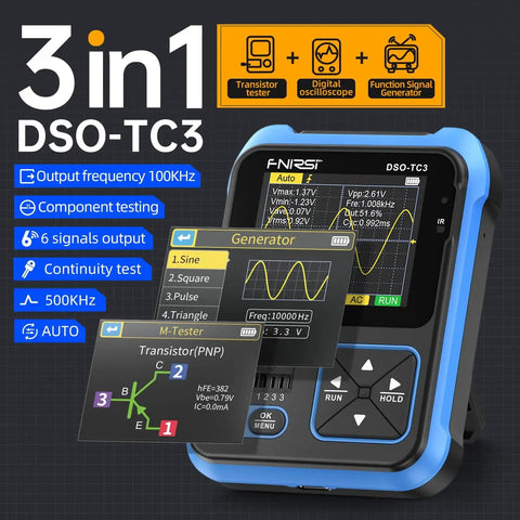 Go To All In One Handheld Oscilloscope With DDS Signal Generator And Transistor Tester, 3 in 1 DSO-TC3 shown on screen