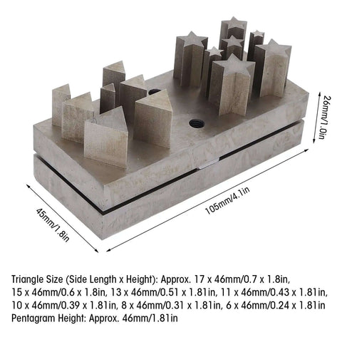 Punch Die Set For Metal Forming With Assorted Shapes And Disc Cutter Capabilities Featuring Triangle and Star Dies