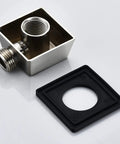 90 Degree Brushed Nickel Square Shower Wall Elbow, Built To Last Heavy Duty Solid Metal, Half Inch NPT Inlet, shown with rubber gasket