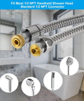 Heavy Duty All Metal Shower Hose 90 Inch Stainless Steel Brass Fittings Chrome in bathroom setting