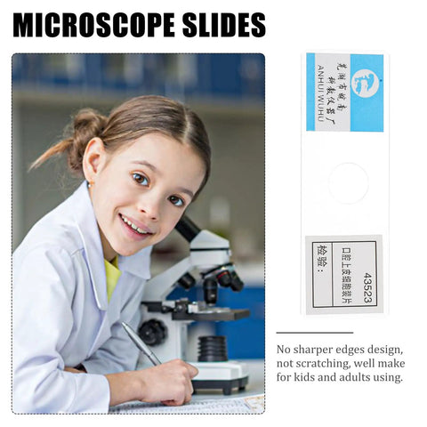 Young student using microscope with 5 Ready To Use Microscope Slides With Oral Epithelial Cells For Biology Education And Lab Experiments Perfect Teaching Props For High School And Middle School Science Classes.