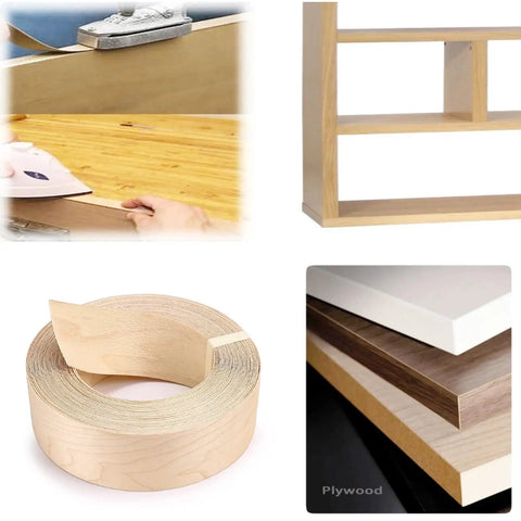 Maple Wood Veneer Edge Banding, 2 Inch By 50 Foot Roll, preglued iron on, flexible tape for furniture making, various applications shown