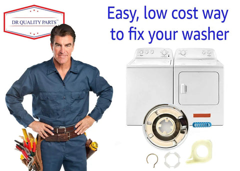 Top Load Washer Clutch Assembly 285785 Restores Spin Cycle For Whirlpool And Kenmore Appliances displayed with tools and washers.