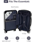 Durable Lightweight Carry On Luggage With PC Plus ABS Hard Shell, Dual Spinner Wheels, TSA Lock, White Grid Finish, open view