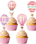 36 Pink Hot Air Balloon Cupcake Toppers For Girls Birthday Party Decorations Adventure Awaits Baby Shower Decor Airplane Cloud Cake Decor